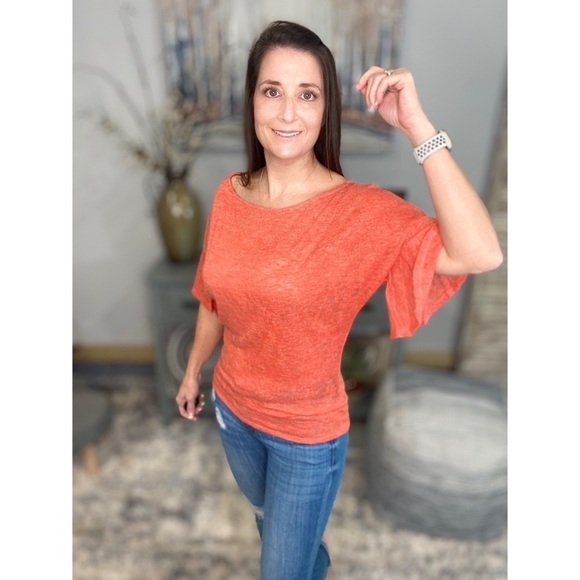 ❤️‍🔥Boat Neck Short Ruffle Bell Dolman Sleeve Top Coral 0922 - Picture 3 of 14